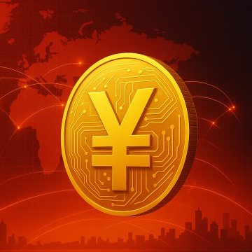 A glowing golden digital yuan coin featuring the ¥ symbol is displayed against a red world map backdrop, symbolizing China's groundbreaking first outbound digital yuan payment to Malaysia for a 43,000 yuan ($6,360) durian shipment. The imagery highlights the digital currency's global expansion, as the physical transaction was settled using China's central bank digital currency (CBDC) rather than traditional banking rails.