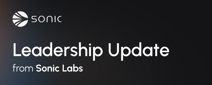The image displays a Sonic Labs banner with the text "Leadership Update" on a dark background, featuring the Sonic logo in the top left corner. This relates to the Andre Cronje saga as Sonic (rebranded from Fantom) is now making leadership changes following FTM's rebranding to $S and subsequent 50-fold price decline.