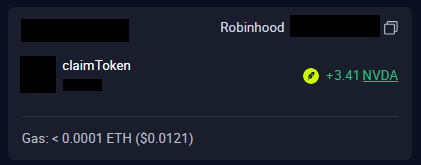 A Robinhood wallet notification shows a token claim earning "+3.41 NVDA" with a gas fee of "< 0.0001 ETH ($0.0121)," visually supporting the claim of making $700 in 5 minutes at minimal cost by creating a token on the Robinhood network.