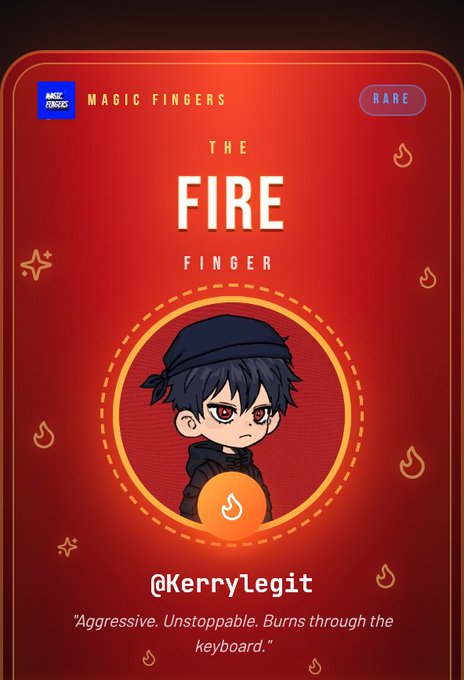 The image features a poster for a game called "The Fire Finger", which appears to be a mobile app or game that involves magic fingers. The poster includes a cartoon character, likely a boy with a hat, who seems to be the main focus of the design. The background is red and has various elements related to the game, such as a keyboard and a fire symbol. There are also some stars scattered around the image, possibly representing achievements or levels in the game.