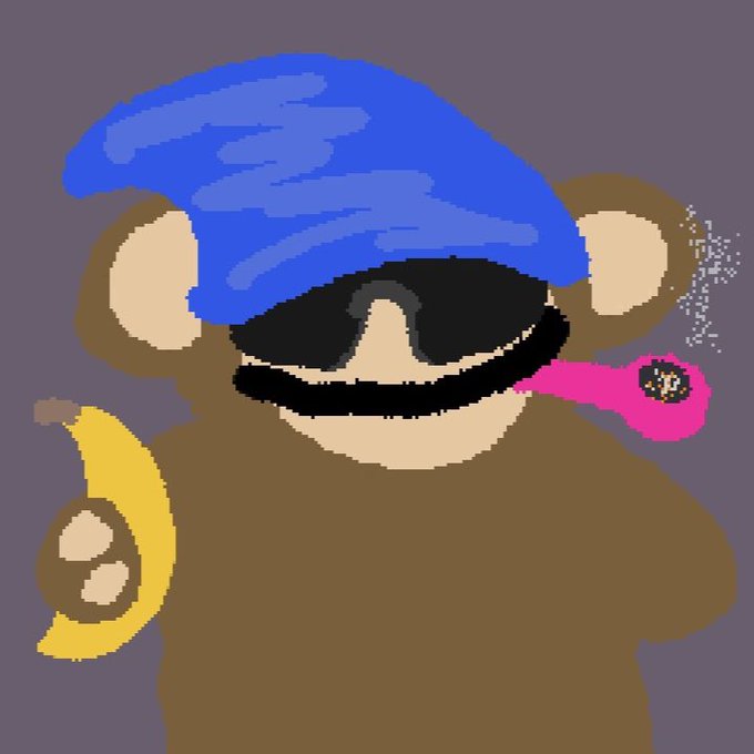 𝕏rz is a cartoon character with a blue hat, sunglasses, and a pink pipe. He is holding a banana and a yellow banana while wearing a brown teddy bear outfit. The image also includes text that reads "gm 𝕏rz".