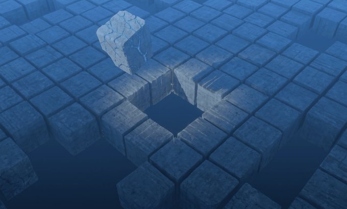 The image features a 3D rendering of a blue cube with a crack, surrounded by other cubes that are also cracked or broken. The scene appears to be set underwater, as indicated by the dark blue background. The text "On June 8, @CMEGroup launched the first regulated, cash-settled futures contract on a basket of leading crypto assets" is present in the image. This suggests that there might have been an event related to cryptocurrency or financial markets on that specific day.