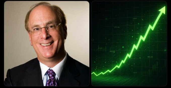 A professional headshot of a smiling, bespectacled man in a suit and tie is paired with a glowing green line graph trending sharply upward, visually reinforcing the post's breaking news that BlackRock and other ETFs have collectively purchased over $433 million in Bitcoin and nearly $144 million in Ethereum, signaling a powerful resurgence in institutional crypto investment.