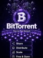 A BitTorrent icon featuring a stylized 'B' logo with the text 'BitTorrent' and a pop-up menu showing options to Share, Distribute, Track, or Free & Open.