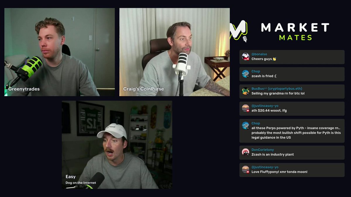 The image shows three men sitting behind microphones, with one man wearing a gray shirt and another wearing a white hat. The background of the image features a poster for Market Mates, which suggests that they are participating in an online podcast or radio show related to cryptocurrency trading. The text on the poster reads "Easy says he' s bullish on $WLD despite Sam Altman being the Antichrist". This quote implies that the men might be discussing the differences between Bitcoin and other cryptocurrencies, such as Worldcoin, which is a proof of human.