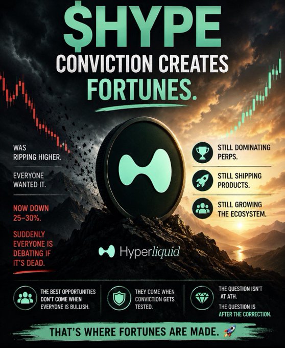 The image features a poster with a green circle containing a black dot, which has the word "HYPE" written above it. The poster also includes text about the company Hyper Liquid and a list of reasons why people should invest in it. The poster is set against a backdrop featuring a mountain range at sunset, creating an interesting visual contrast between the natural landscape and the financial information presented on the poster.