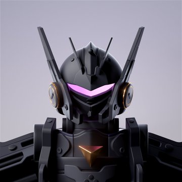 A dark, futuristic mecha robot with pointed antennae, glowing purple eyes, and a glowing orange visor on its chest. The image complements the post's retro reference, as the sleek robot design and color scheme evoke the stylized aesthetic of the HAPE streetwear brand, which launched just as the mecha anime trend resurged in streetwear and pop culture.