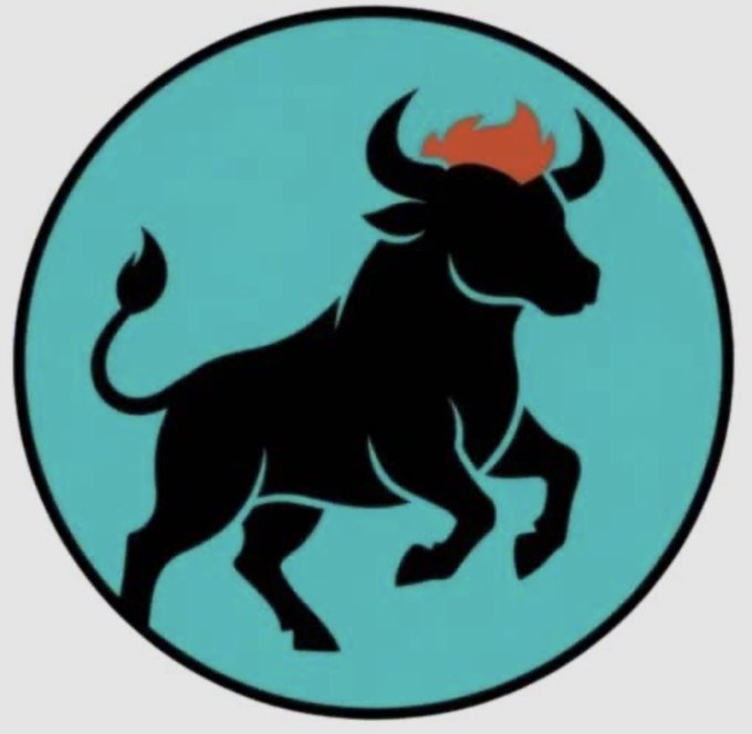 A teal circular logo featuring a black silhouette of a charging bull with a fiery orange crown atop its horns, matching the post's "Ginger Bull $Baron" token promotion at a 200,000 market cap.