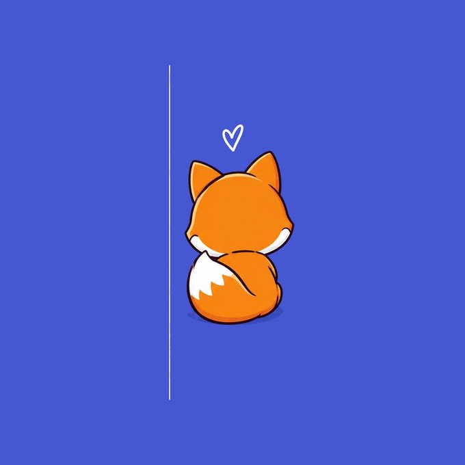 A cartoon illustration of an orange fox curled up with its eyes closed on a solid blue background, with a small white heart drawn above its head.