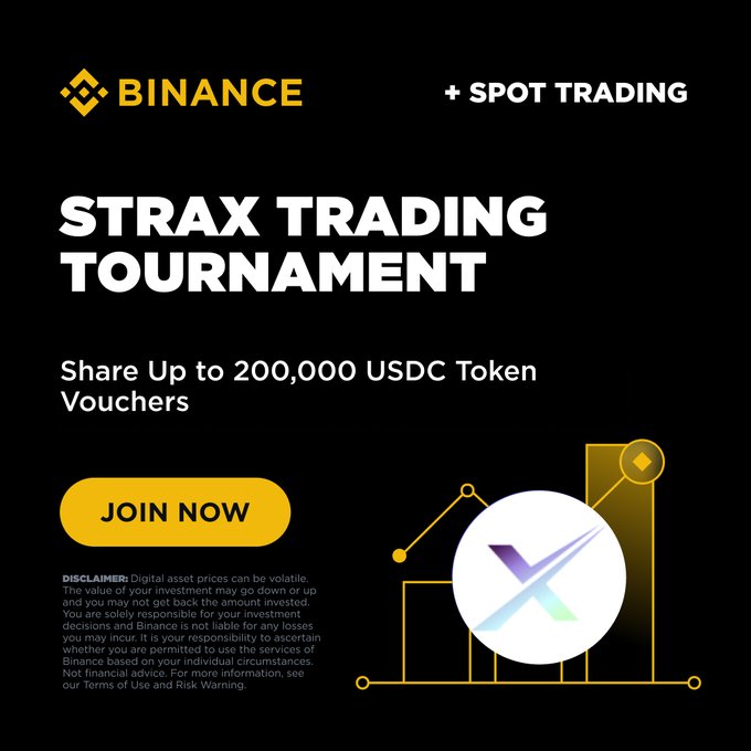 The image features a poster for a Binance trading tournament. It prominently displays the Binance logo at the top, along with text explaining the upcoming event. The poster highlights that participants can win an exciting 200,000 USDC voucher prize pool, as well as a Sprint Reward offering higher profits on trades. There is also information about the trade types and how to join the tournament, with details about Binance's trading services on display alongside the promotional material for the event.