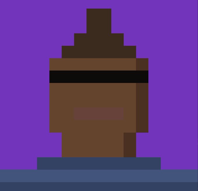 A minimalist pixel art illustration of a brown tower or castle structure against a purple background, sitting on a gray base.