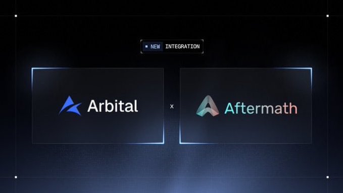 Promotional graphic announcing a new integration between Arbital and Aftermath, displayed with logos on dark panels under a 'NEW INTEGRATION' tag.