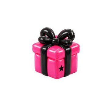 A glossy pink gift box adorned with a black bow sits against a white background, featuring a small black star on its side. The image appears to represent a mystery reward or airdrop item related to STEPN, a move-to-earn app, likely teasing an unannounced giveaway or surprise drop for its community.