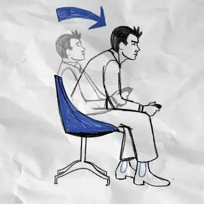 A hand-drawn illustration shows a man sitting upright in a blue chair with a focused expression, with a faded gray silhouette behind him and a blue arrow indicating forward movement. The image of steady forward progress relates to the post's advice about being active and engaged on the Base network daily to benefit from its growing ecosystem.