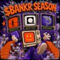 A retro, pixelated video game-style graphic with the text 'SPANKR SEASON' above three vintage television sets displaying different scenes, flanked by football players.