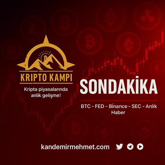 The image promotes "Kripto Kampı" with a "Sondakika" (Breaking News) banner about crypto markets (BTC, FED, Binance, SEC), and its urgent "anlık gelişme" (instant development) theme directly ties to the breaking news that the Senate has postponed the Crypto Clarity Act vote until after summer recess.