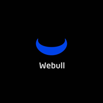 The image shows the Webull logo—a blue crescent shape above the word "Webull" in white text—on a black background. It serves as the brand identity accompanying the announcement of Webull's expansion of crypto trading services into Canada, in partnership with Coinbase.