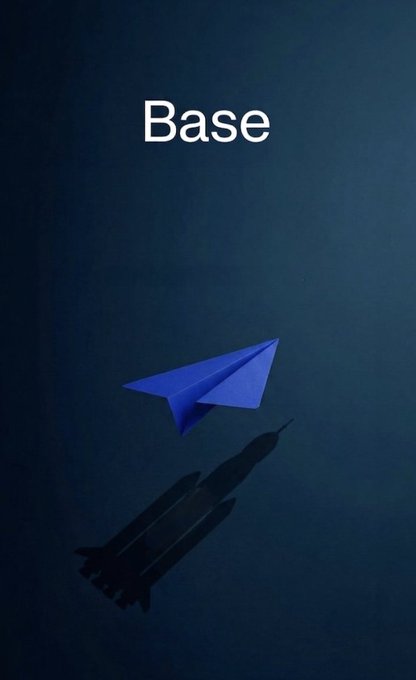 A blue paper airplane casts a shadow of a rocket ship on a dark blue background, with the word 'Base' displayed above.