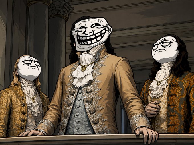 The image features three people wearing masks, with one of them being a troll mask. They are standing together, possibly posing for a photo or participating in an event. The caption reads "$troll holders watching new pairs nuke", which is likely a reference to the popular video game series "Trolls".