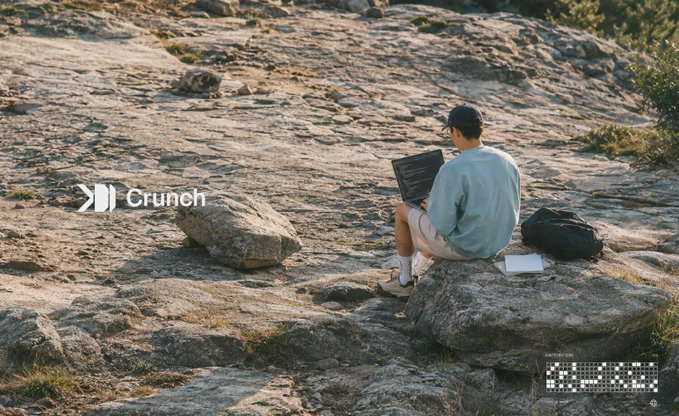 A person identified as #2363 is "crunching" outdoors on a laptop, fitting the post's theme of the user "fathoming" through their work.