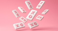 Pink and white blocks featuring "XOXO" fall through a soft pink background, mirroring the affectionate yet frustrated tone of asking about job opportunities on Pump.fun.