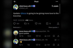 A screenshot of an X (formerly Twitter) post from user 'nbae.kase.eth' (@nbae_eth) reading 'Update: @baie is going to be giving more love to the trenches,' with a quoted post by 'baie kase.eth' (@baysslol) replying 'good update' and 'all good lets', timestamped 9:52 AM.