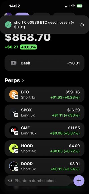 The image shows a phone screen displaying various cryptocurrency trading options, including Bitcoin, Etherium, and Dogecoin. The screen also has a message that reads "My first day in the.liefe i think bigger like. My friend alltime told me And had patient like cz Binance wrote all Closed short we prepare for long". This message seems to be related to the trading options shown on the phone, possibly suggesting that someone is new to cryptocurrency trading and has just started exploring different options available in the market.