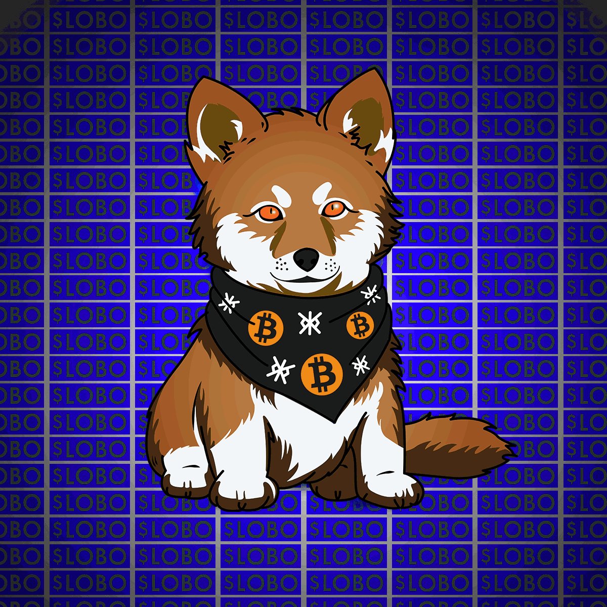 The image features a cartoon dog wearing a bandana with "B"s, sitting against a blue background that has white squares arranged in a grid pattern. The text "LOBO" is also present in the image. The caption reads "Focus on what is in the image and how it relates to the post".