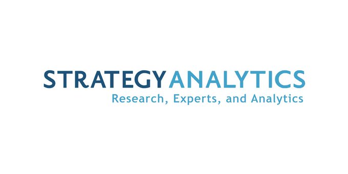 Logo text reads 'STRATEGY ANALYTICS' with the tagline 'Research, Experts, and Analytics' in blue lettering on a white background.