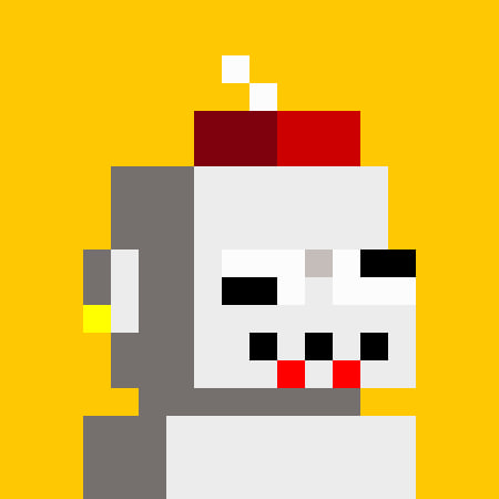 A pixel art robot character with a red hat and gray body stands against a yellow background, whimsically illustrating the post "ZEC season looks good."