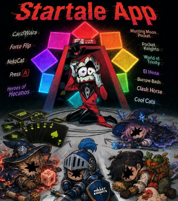 The image features a poster for a mobile app called "Startale App". The poster showcases a cartoon character dressed as a knight, surrounded by other characters from different comic books such as "Card Wars", "Hercules", and "Neko Cat". The poster also includes text that reads "Startale App gets interesting when you look at the loop, not the interface. Open the app. Find a Mini App. Complete a mission. Earn STAR Points. Move assets. Explore another product." This suggests that the app is designed to be engaging and interactive, with various mini-games or challenges for users to complete in order to earn points and progress through the game.