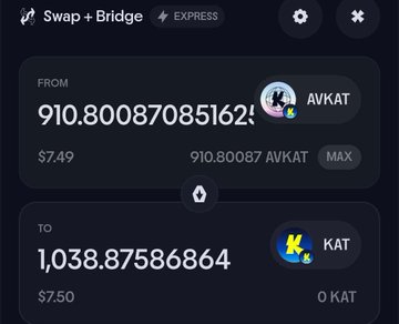 The image shows two messages displayed next to each other, both featuring a photo of someone's hand and money amounts. One message appears to be advertising an opportunity for someone to use their KAT tokens as currency by purchasing something online. The other message is about a person selling some tokenized KATs in exchange for cash. Both images emphasize the idea of cryptocurrency transactions and financial transactions involving KAT tokens, with one emphasizing its usage for online purchases while the other highlights the process of exchanging tokens for money.
