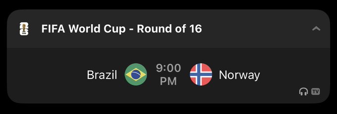 A mobile notification displays a FIFA World Cup Round of 16 match between Brazil and Norway at 9:00 PM, available on TV streaming. The post ties into this matchup, inviting followers to bet on whether Vinicius (Brazil) or Haaland (Norway) will score first, with the winner receiving 1 $SOL within 24 hours.