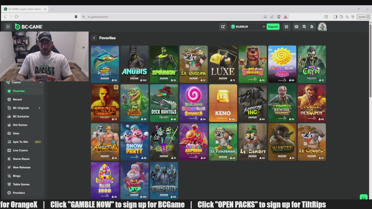 The image shows a computer screen displaying a website called "bcgame". On the left side of the screen, there are various game options available for players to choose from. The right side features a list of games that have been signed up by players. The main focus is on the sign-up process and the different game choices provided by the website.