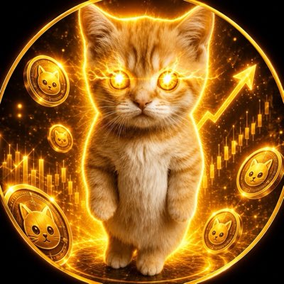 A fiery orange kitten with glowing eyes stands upright, surrounded by floating cat-themed crypto coins and an upward-trending chart, perfectly matching the "#RUECAT - The Bitcoin of Memes Coins" branding at ruecat.com and ruecatgames.com. The image visually reinforces the meme coin's fiery, ascending-to-the-moon aesthetic.