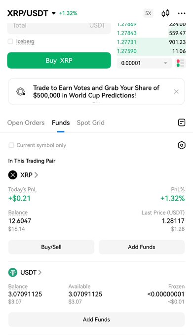 This image shows a screenshot of an XRP trading app displayed on a cell phone screen. It appears to be the last day of the week, as indicated by the time stamp at the bottom right corner of the photo (00:07). The user seems to have finished their daily routine for the day and is looking back over what they have accomplished in the last seven days. The app offers trading options on XRP, but there are no specific details or actions visible in this particular snapshot of the image.