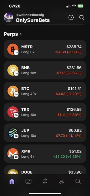 The image shows a cell phone screen displaying various cryptocurrency exchange options with their prices. The screen also features some text, including a post that promotes long-term investment strategies for trading cryptocurrencies like Jup, Xmr, and others. The main focus of the image is on the list of cryptocurrencies available on the app or website where it was taken.
