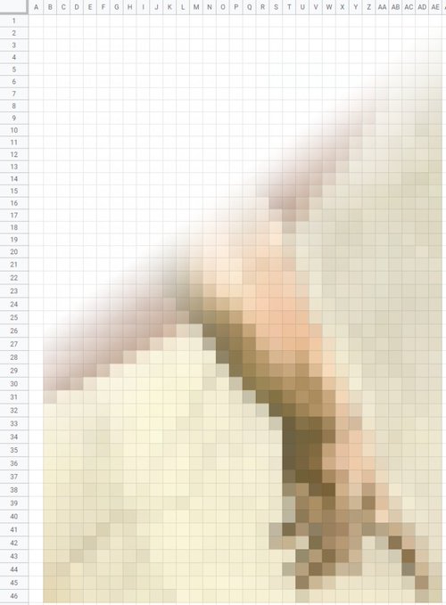 A pixelated, beige-toned image of a hand or arm is displayed on a grid with visible alphanumeric coordinates (A-Z, 1-46).