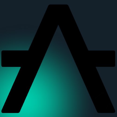 A dark logo featuring a stylized letter 'A' against a gradient background of deep blue and teal/green.