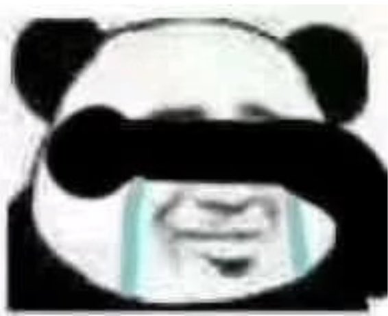 A heavily censored black-and-white image of a panda with thick black bars covering the eyes and across the middle of the face, showing a crying face underneath.