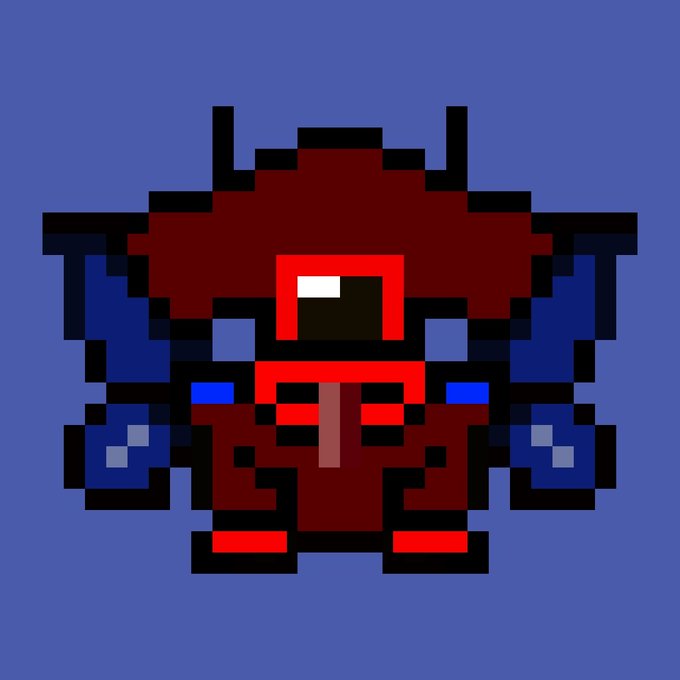 A pixel art illustration of a menacing red clown with horns, glowing red eyes, and outstretched arms, set against a solid blue background. The image relates to the post as the artwork titled "Compas clown," which was sold for $134 USD, marking a successful transaction between buyer and seller.