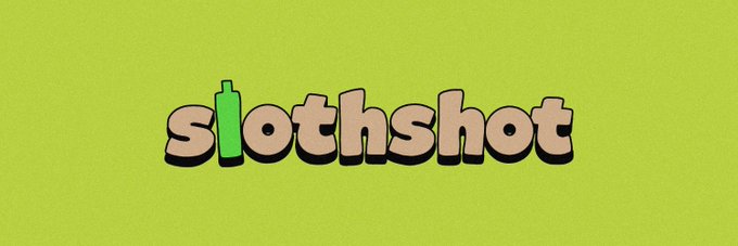 The logo 'slothshot' displayed in bubbly text with a green bullet casing as the letter 'l' on a textured green background.