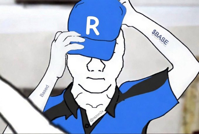 The image features a cartoon drawing of a person wearing a blue baseball cap, with their arm raised up. The caption below the image reads "Have a bad habits:  > Addicted to $BASE". This suggests that the person depicted might have some sort of addiction or unhealthy habit related to money, specifically spending it on substances like drugs or alcohol.