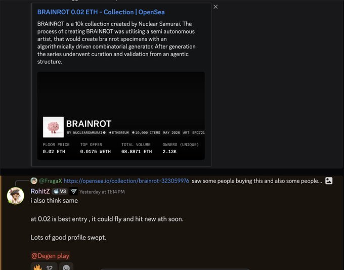 An image of a person's computer screen displaying two tabs with text on them. One tab has a white image that says "Brainrot" at the top, while the other tab shows a picture of a brain and some text talking about Brainrot. The image features an email from @nuclearsamurai, who is promoting the concept of Brainrot.