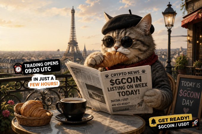The image features a cat sitting at an outdoor table with a newspaper open in front of him. The cat appears to be reading the paper while enjoying his croissant sandwich. In the background, there are two clocks visible - one on the left side and another on the right side of the scene. A tower can also be seen in the distance, adding to the overall atmosphere of the image.