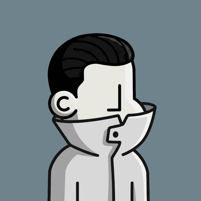 The image presents a cartoon-style drawing of a man wearing a white coat, with his eyes closed as if he is falling asleep or experiencing extreme fatigue. The man's head is tilted back towards the viewer while he wears a coat that is too big for him. In addition to this illustration, there's a post caption stating: "after hearing the beta on NPC... degen mode activated and goal fulfilled. acquired my 10. @npconchain".