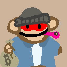 A cartoon monkey puppet wearing a gray beanie, red mask, and blue shirt is shown holding a money bag marked with a "B" symbol (for Bitcoin) and smoking a cigar. The image cleverly personifies Bitcoin as a treasure-hoarding monkey, tying into the post's theme that every puppet—much like Bitcoin—is a hidden treasure that grows in value over time.