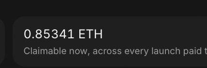 A dark interface shows "0.85341 ETH" with text below stating "Claimable now, across every launch paid t," illustrating the crypto earnings from snipping bots referenced in the post about profiting 0.85 ETH.