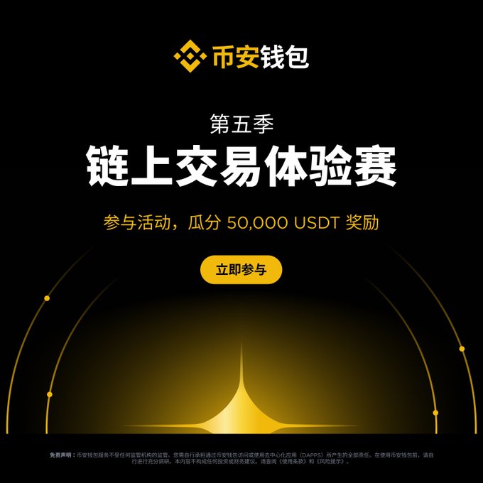 Binance Wallet’s “Season 5 On-Chain Trading Experience” promotion invites users to participate and share a 50,000 USDT prize pool. This event graphic announces the completed campaign and directs users to the published leaderboard, followed by a 3-day announcement period from August 17, 2026.