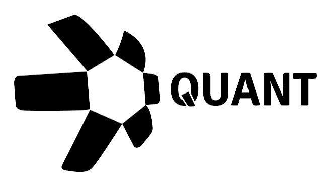 A black and white logo featuring a stylized star-like icon next to the word 'QUANT' in bold capital letters.